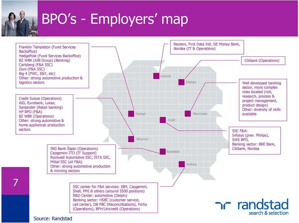 appliances production sectors ING Bank Śląski (Operations) Capgemini ITO (IT Support) Rockwell Automotive SSC, ISTA SSC, Mittal SSC (all F&A) Other: strong automotive production & minning sectors SSC