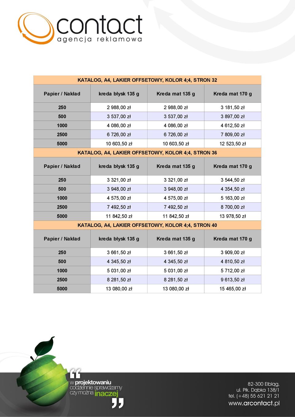 354,50 zł 4 575,00 zł 4 575,00 zł 5 163,00 zł 7 492,50 zł 7 492,50 zł 8 700,00 zł 11 842,50 zł 11 842,50 zł 13 978,50 zł STRON 40 kreda błysk 135 g Kreda mat 135 g Kreda mat 170 g 3