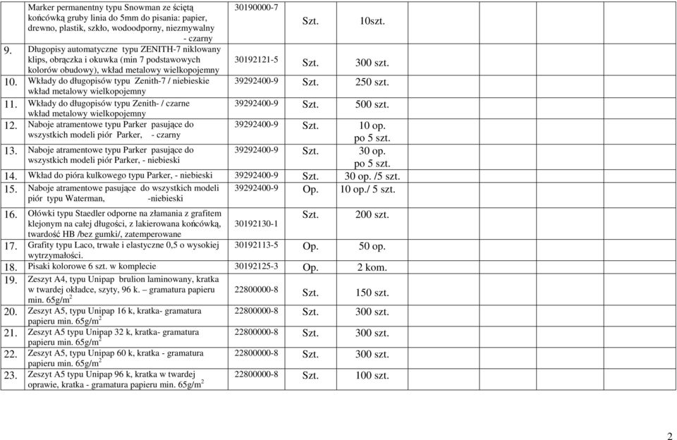 Wkłady do długopisów typu Zenith-7 / niebieskie wkład metalowy wielkopojemny 11. Wkłady do długopisów typu Zenith- / czarne wkład metalowy wielkopojemny 12.