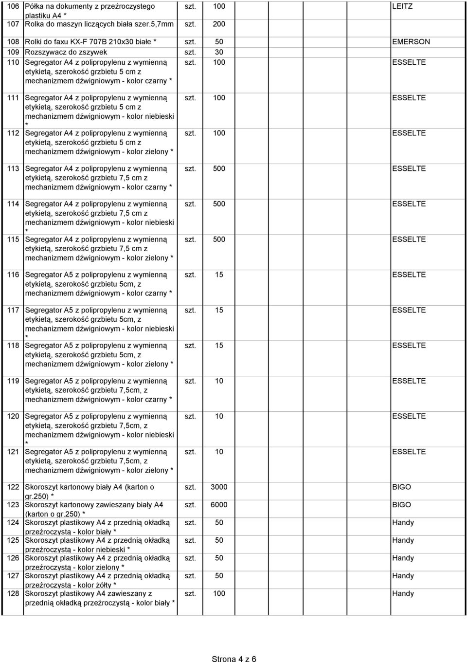 100 ESSELTE 111 Segregator A4 z polipropylenu z wymienną etykietą, szerokość grzbietu 5 cm z 112 Segregator A4 z polipropylenu z wymienną etykietą, szerokość grzbietu 5 cm z mechanizmem dźwigniowym -