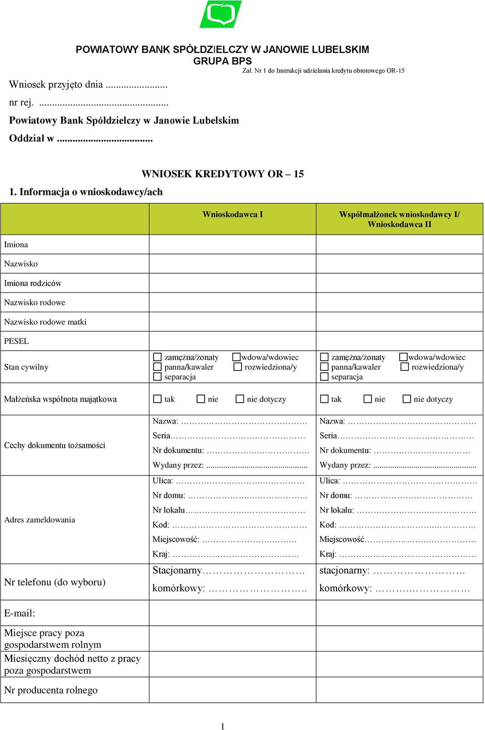 cywilny zamężna/żonaty panna/kawaler separacja wdowa/wdowiec rozwiedziona/y zamężna/żonaty panna/kawaler separacja wdowa/wdowiec rozwiedziona/y Małżeńska wspólnota majątkowa tak nie nie dotyczy tak