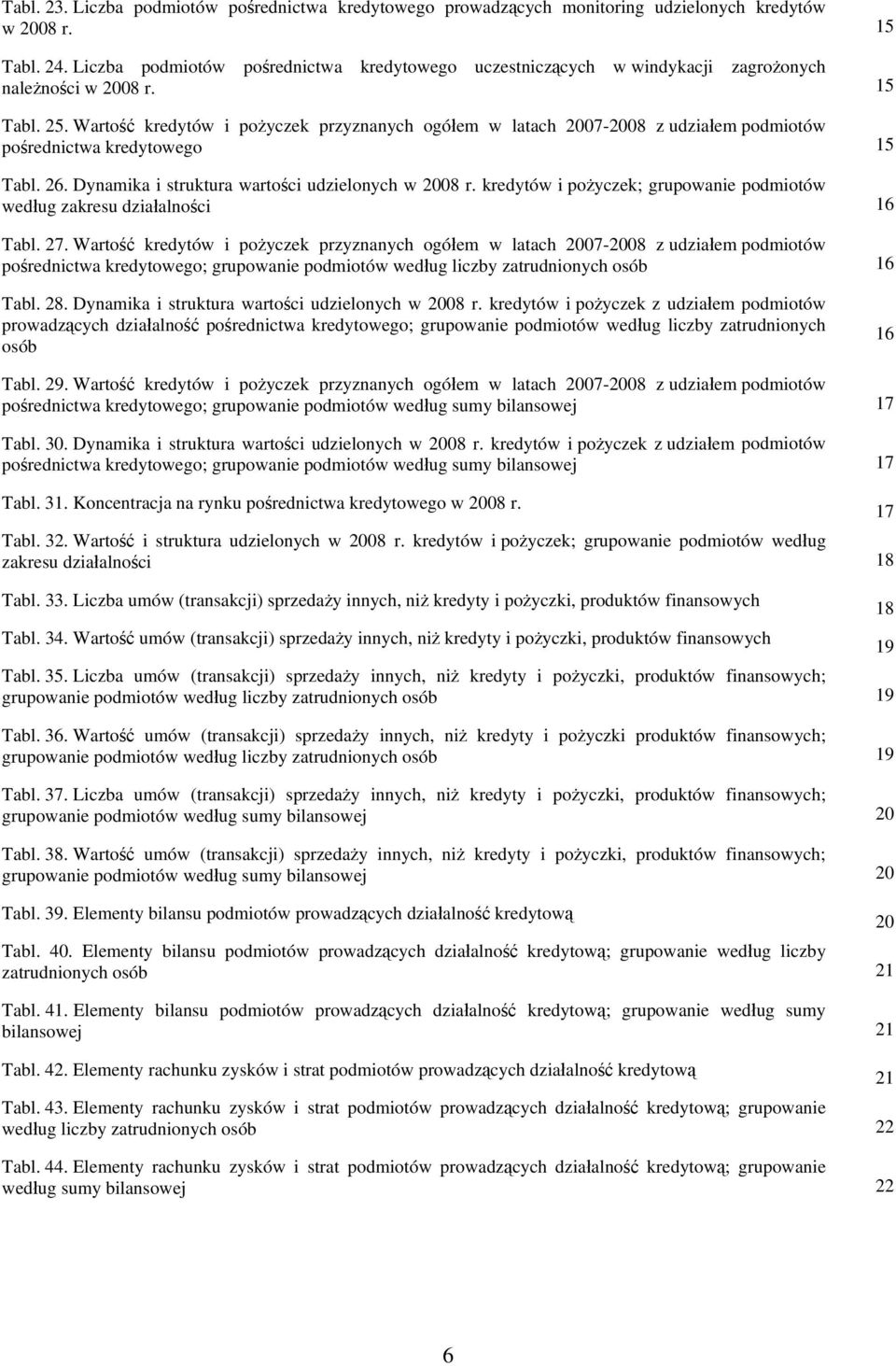 Wartość kredytów i przyznanych w latach 2007-2008 z udziałem podmiotów pośrednictwa kredytowego 15 Tabl. 26. Dynamika i struktura wartości udzielonych w 2008 r.