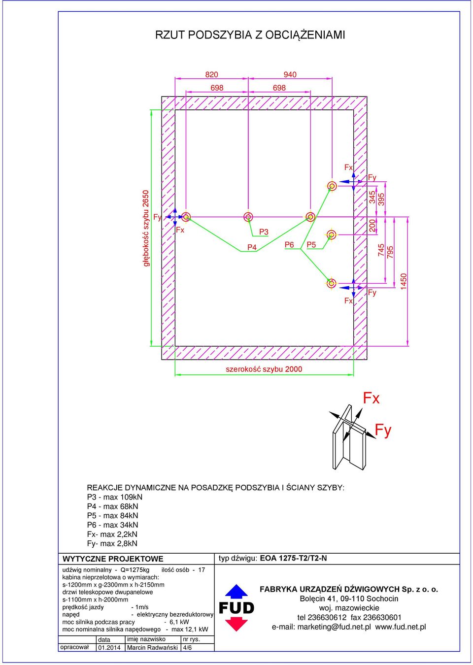 POSADZKĘ PODSZYBIA I ŚCIANY SZYBY: P3 - max 109kN P4 -