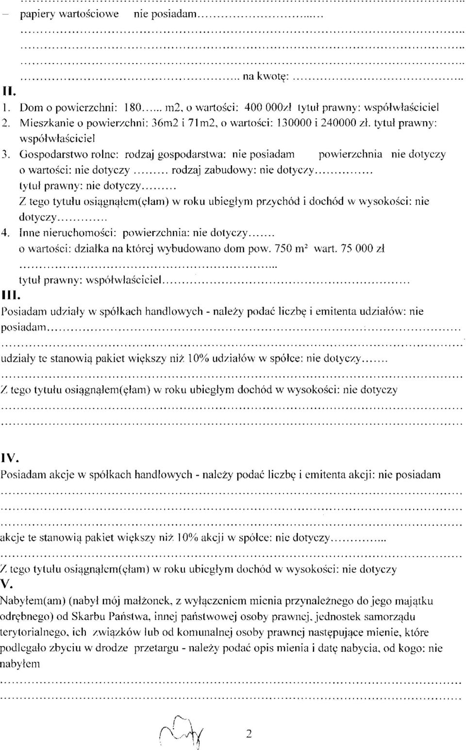 Posiadam akcje w sp6lkach handlowych - nalezy poda6 liczbg i emitenta akcji: nie posiadam,iri",.-,,""" ;il ", ; ;i';," ) io;",i.it " '0.i.", "'".,',,.