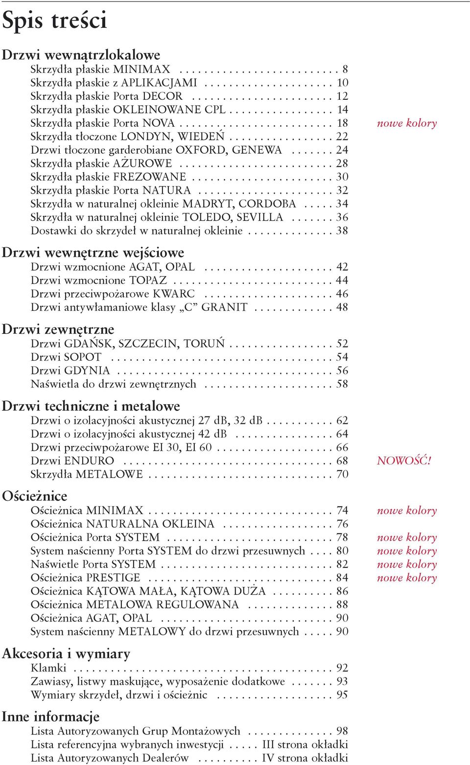 ................ 22 Drzwi tłoczone garderobiane OXFORD, GENEWA....... 24 Skrzydła płaskie AŻUROWE......................... 28 Skrzydła płaskie FREZOWANE....................... 30 Skrzydła płaskie Porta NATURA.