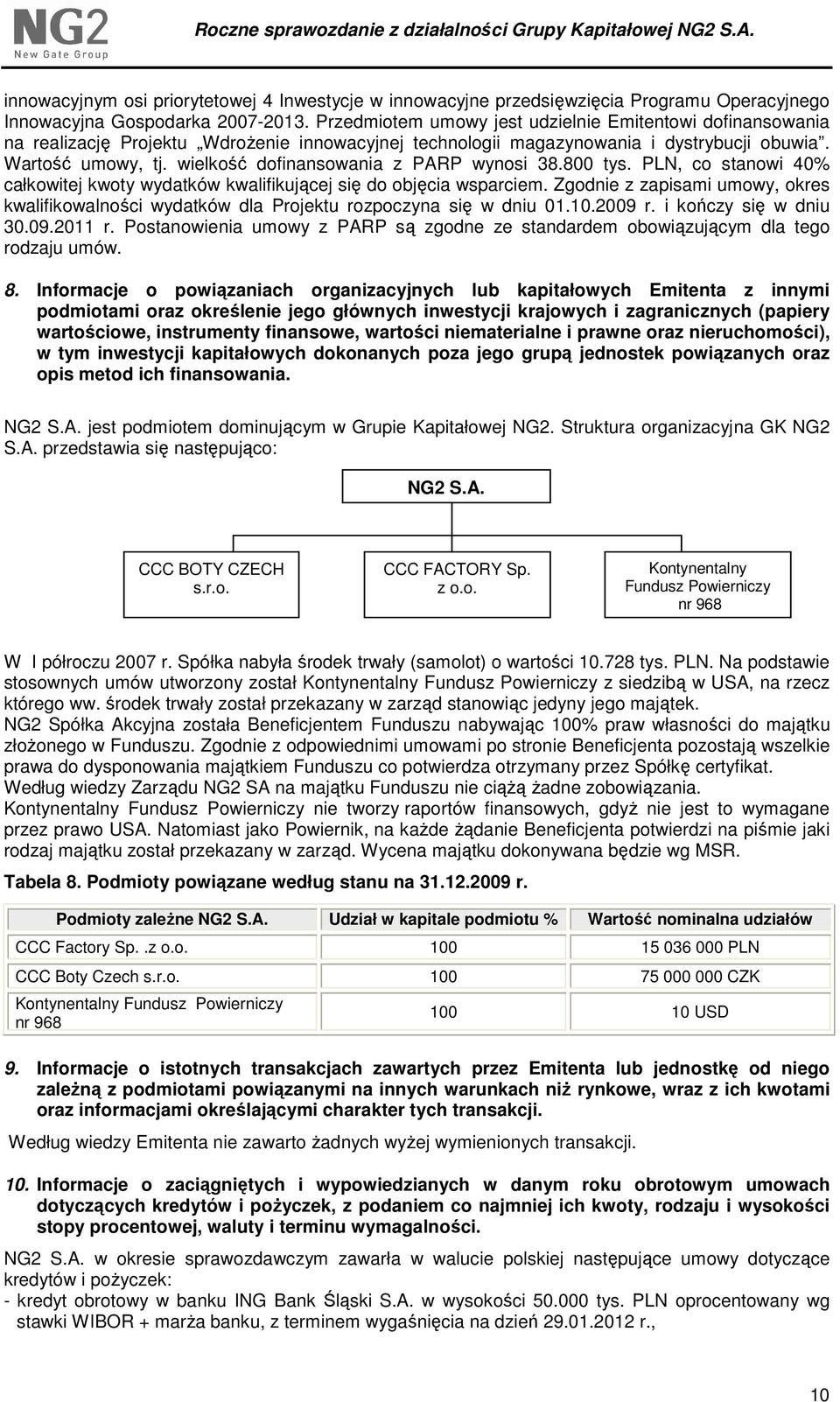 wielkość dofinansowania z PARP wynosi 38.800 tys. PLN, co stanowi 40% całkowitej kwoty wydatków kwalifikującej się do objęcia wsparciem.