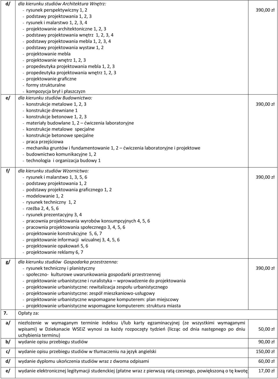 1, 2, 3 - propedeutyka projektowania wnętrz 1, 2, 3 - projektowanie graficzne - formy strukturalne - kompozycja brył i płaszczyzn e/ dla kierunku studiów Budownictwo: - konstrukcje metalowe 1, 2, 3 -