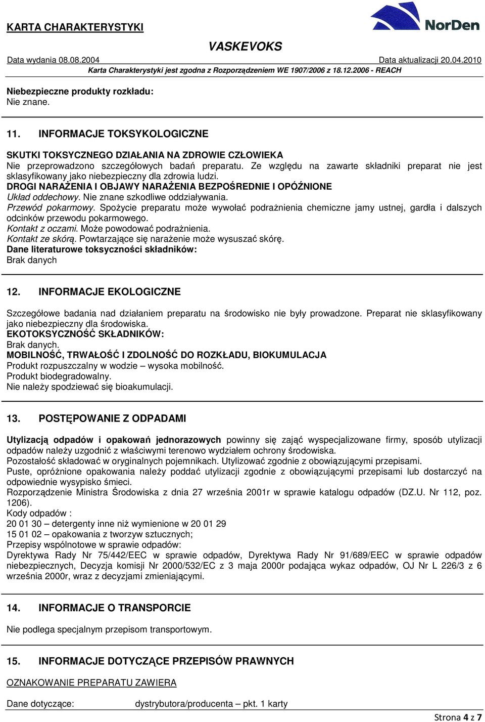 Nie znane szkodliwe oddziaływania. Przewód pokarmowy. Spożycie preparatu może wywołać podrażnienia chemiczne jamy ustnej, gardła i dalszych odcinków przewodu pokarmowego. Kontakt z oczami.