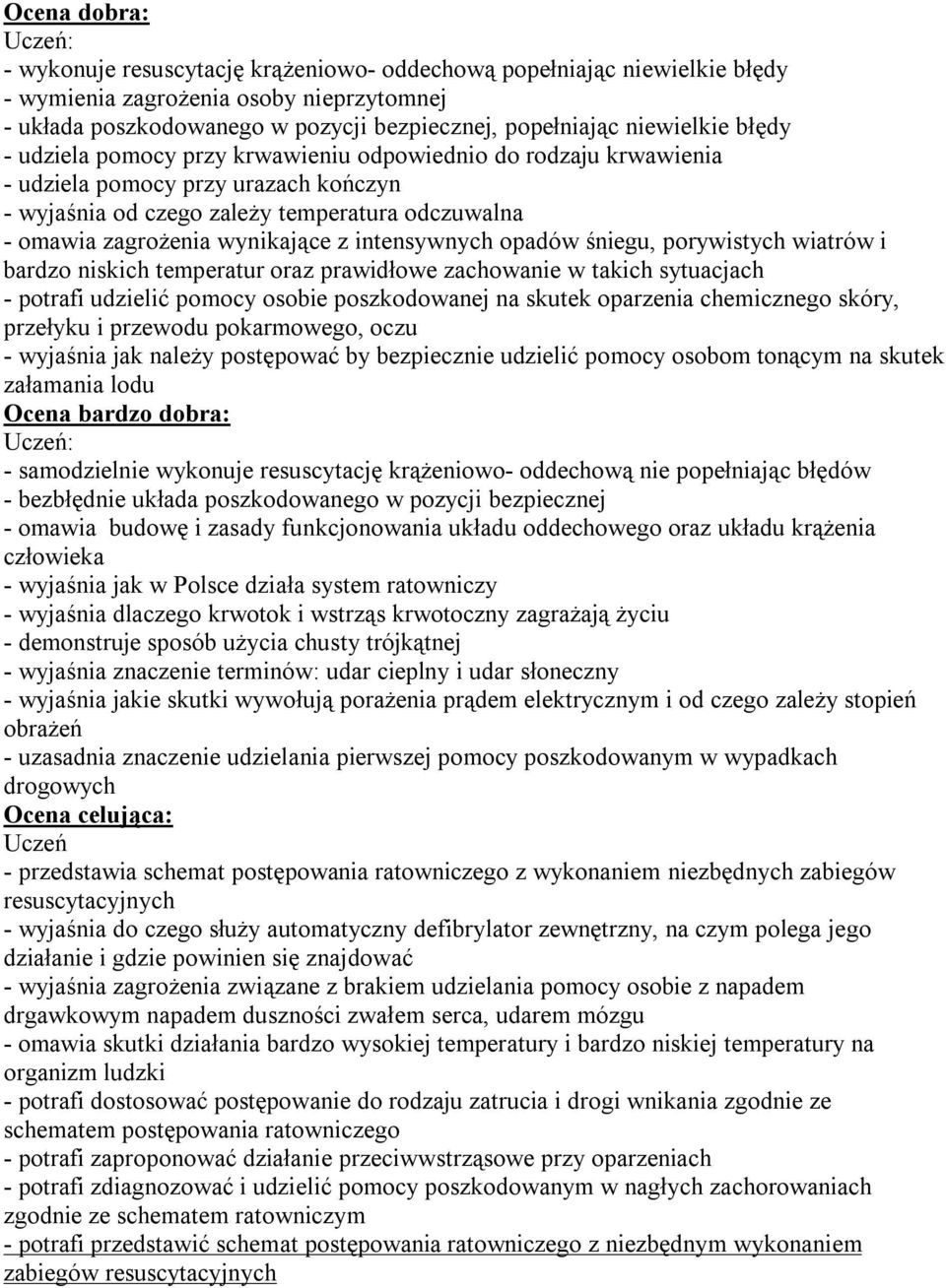 intensywnych opadów śniegu, porywistych wiatrów i bardzo niskich temperatur oraz prawidłowe zachowanie w takich sytuacjach - potrafi udzielić pomocy osobie poszkodowanej na skutek oparzenia