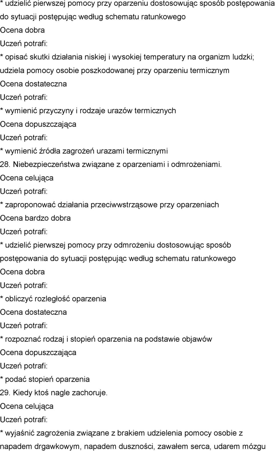 Niebezpieczeństwa związane z oparzeniami i odmrożeniami.