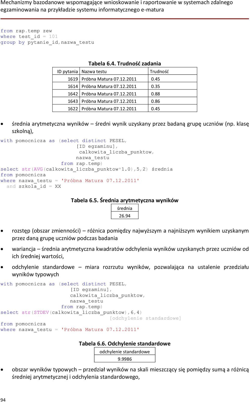 klasę szkolną), with pomocnicza as (select distinct PESEL, [ID egzaminu], calkowita_liczba_punktow, nazwa_testu from rap.temp) select str(avg(calkowita_liczba_punktow*1.