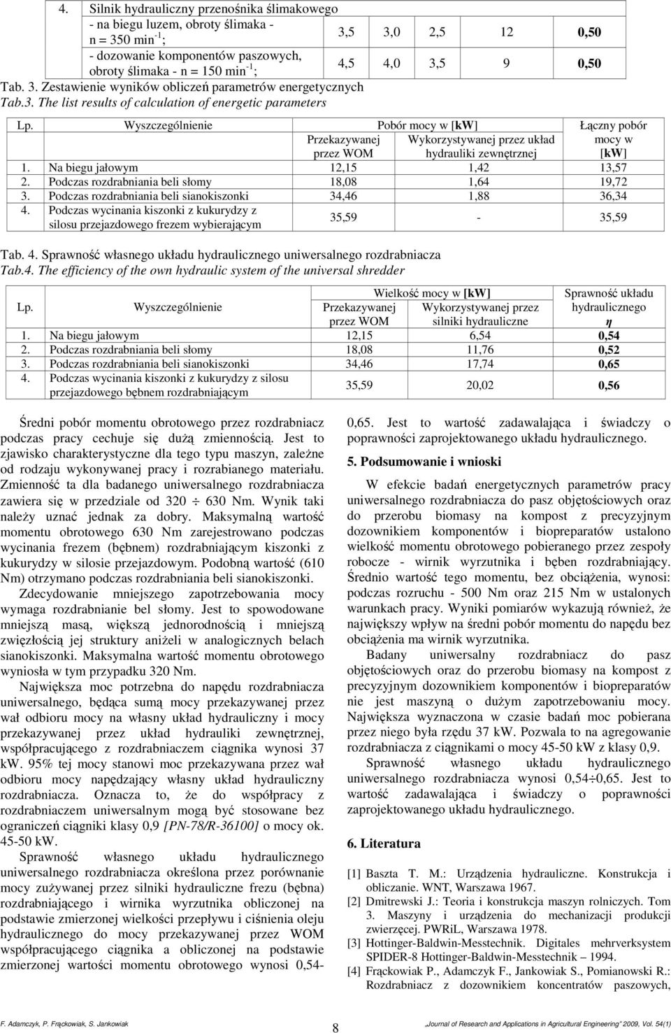 Wyszczególnienie Pobór mocy w [kw] Przekazywanej przez WOM Wykorzystywanej przez układ hydrauliki zewnętrznej 1. Na biegu jałowym 12,15 1,42 13,57 2.