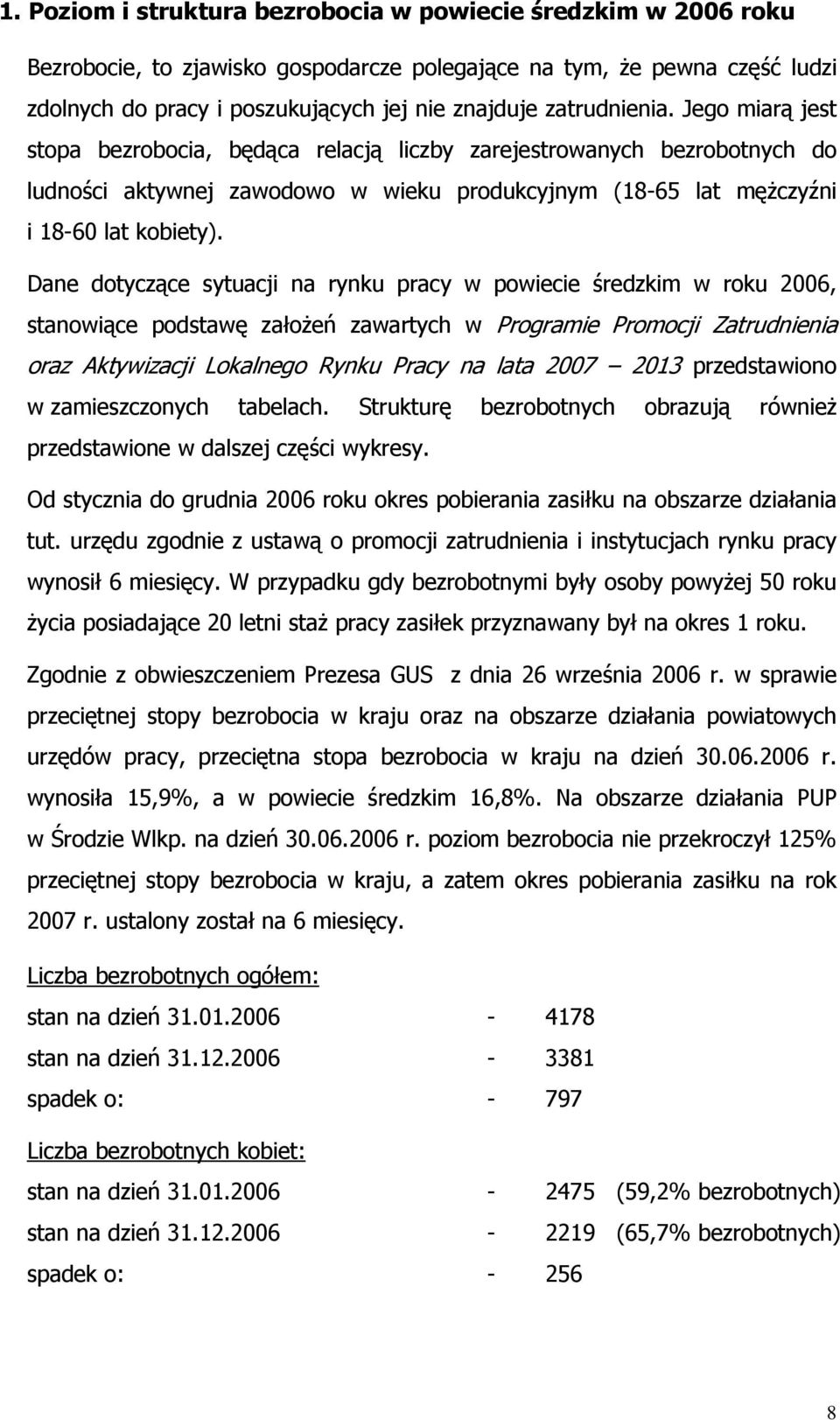 Dane dotyczące sytuacji na rynku pracy w powiecie średzkim w roku 2006, stanowiące podstawę założeń zawartych w Programie Promocji Zatrudnienia oraz Aktywizacji Lokalnego Rynku Pracy na lata 2007