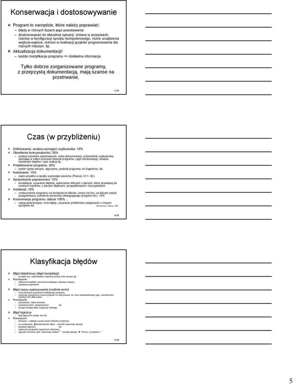 kaŝda modyfikacja programu => dokładna informacja. Tylko dobrze zorganizowane programy, z przejrzystą dokumentacją, mają szanse na przetrwanie.