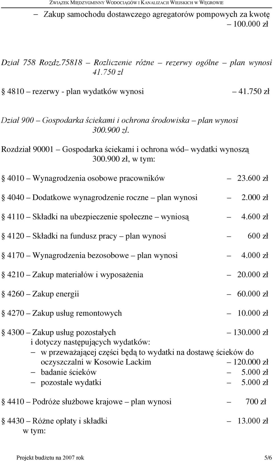 900 zł, 4010 Wynagrodzenia osobowe pracowników 23.600 zł 4040 Dodatkowe wynagrodzenie roczne plan wynosi 2.000 zł 4110 Składki na ubezpieczenie społeczne wyniosą 4.