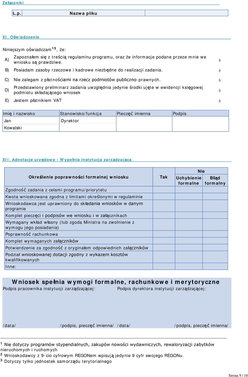 gfedcb D) Przedstawiony preliminarz zadania uwzględnia jedynie środki ujęte w ewidencji księgowej podmiotu składającego wniosek E) Jestem płatnikiem VAT gfedcb gfedcb gfedcb Imię i nazwisko