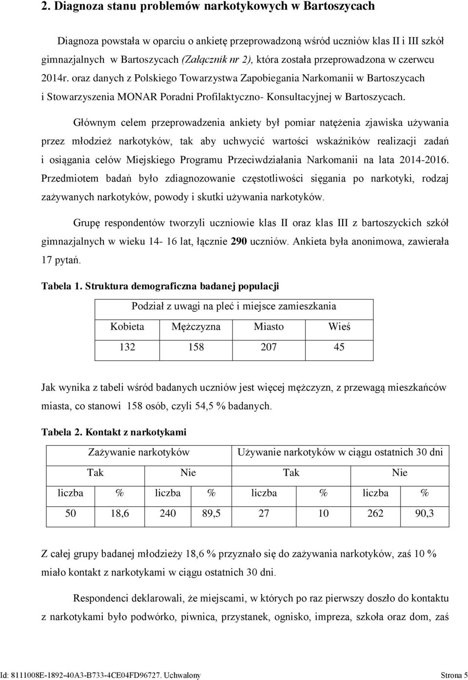 Głównym celem przeprowadzenia ankiety był pomiar natężenia zjawiska używania przez młodzież narkotyków, tak aby uchwycić wartości wskaźników realizacji zadań i osiągania celów Miejskiego Programu