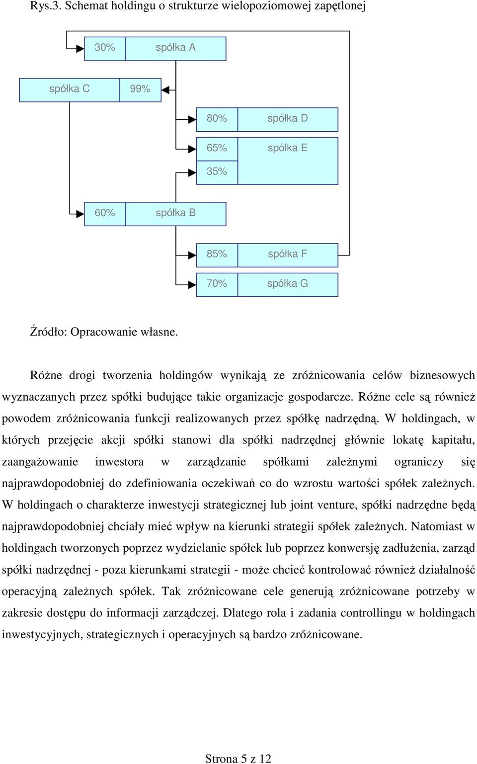 RóŜne cele są równieŝ powodem zróŝnicowania funkcji realizowanych przez spółkę nadrzędną.