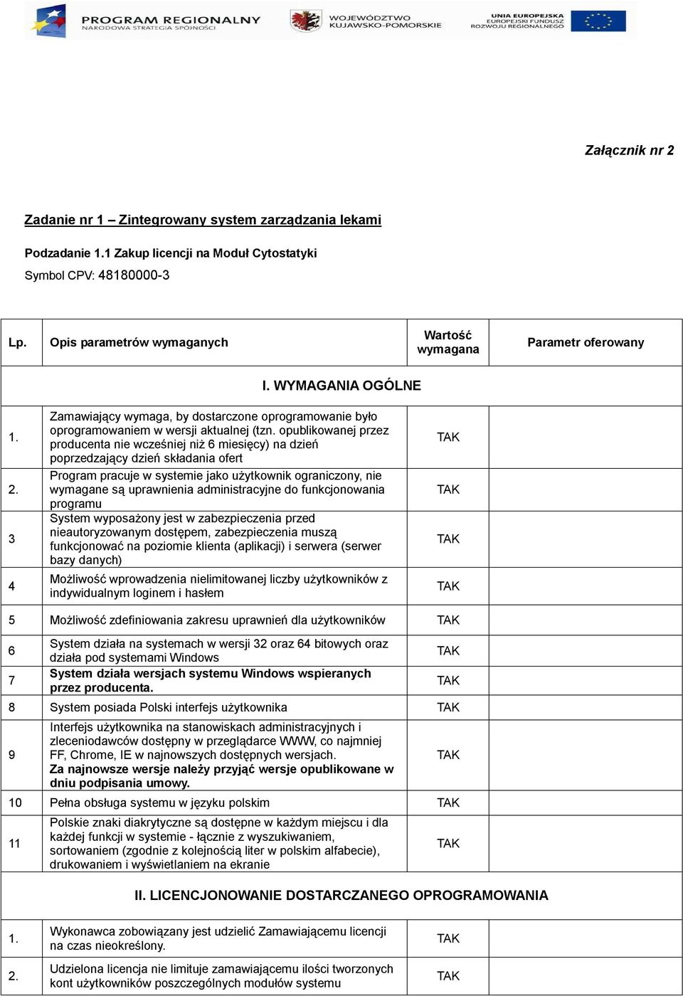 opublikowanej przez producenta nie wcześniej niż 6 miesięcy) na dzień poprzedzający dzień składania ofert Program pracuje w systemie jako użytkownik ograniczony, nie wymagane są uprawnienia