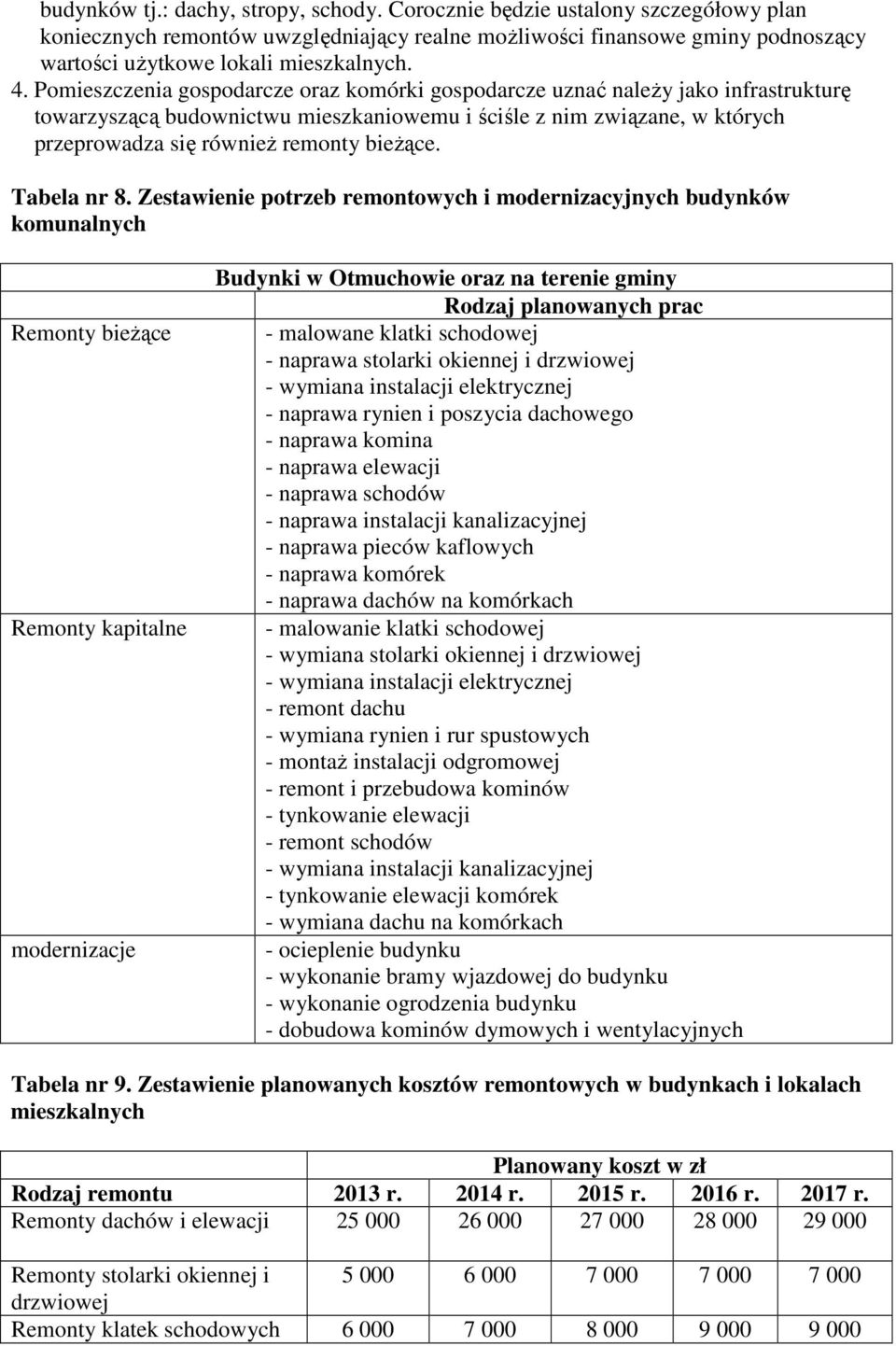 bieżące. Tabela nr 8.