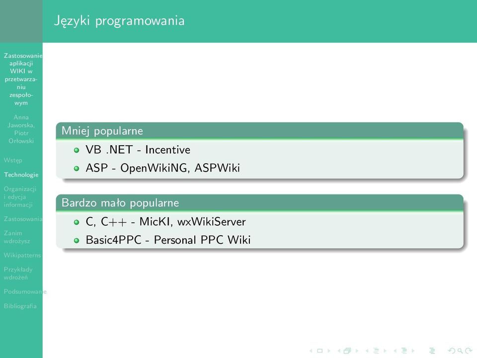 ASPWiki Bardzo mało popularne C, C++ -