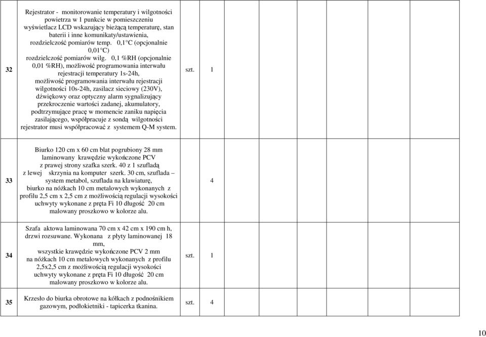 0,1 %RH (opcjonalnie 0,01 %RH), możliwość programowania interwału rejestracji temperatury 1s-24h, możliwość programowania interwału rejestracji wilgotności 10s-24h, zasilacz sieciowy (230V),