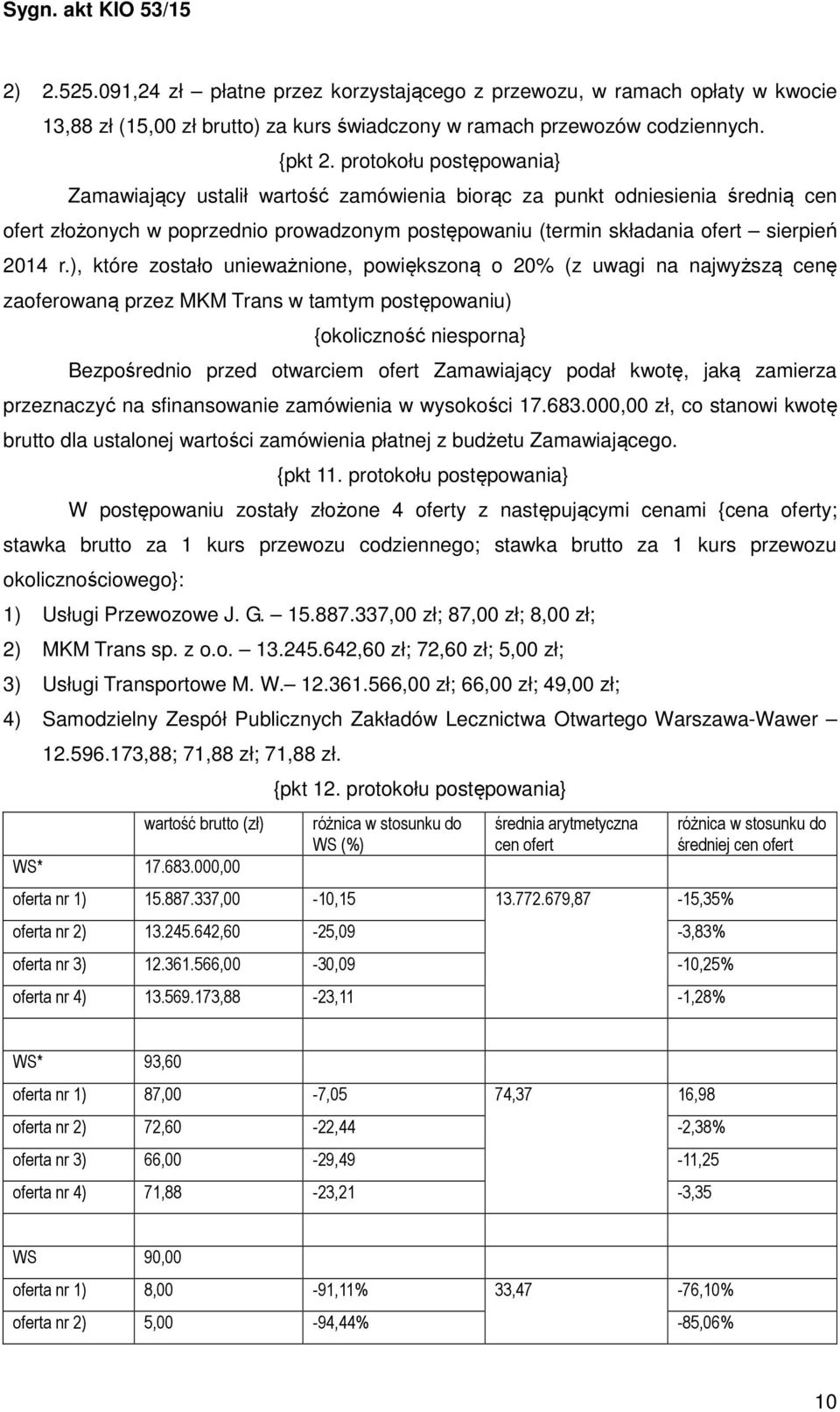 ), które zostało unieważnione, powiększoną o 20% (z uwagi na najwyższą cenę zaoferowaną przez MKM Trans w tamtym postępowaniu) {okoliczność niesporna} Bezpośrednio przed otwarciem ofert Zamawiający