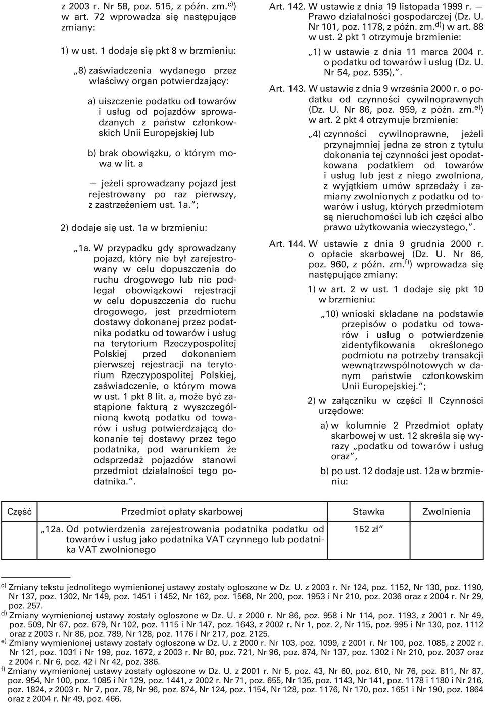 Europejskiej lub b) brak obowiązku, o którym mowa w lit. a jeżeli sprowadzany pojazd jest rejestrowany po raz pierwszy, z zastrzeżeniem ust. 1a. ; 2) dodaje się ust. 1a w brzmieniu: 1a.