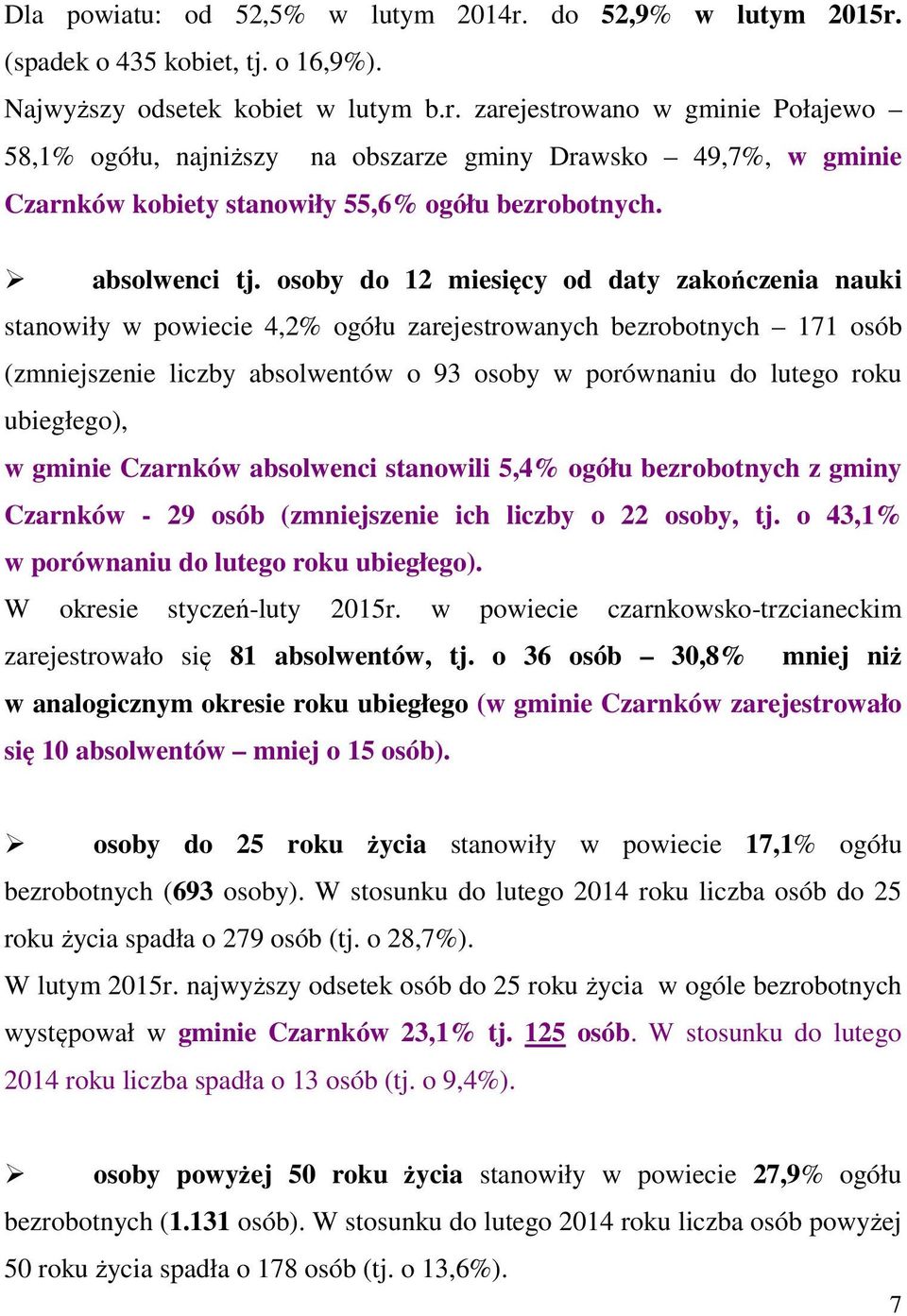 osoby do 12 miesięcy od daty zakończenia nauki stanowiły w powiecie 4,2% ogółu zarejestrowanych bezrobotnych 171 osób (zmniejszenie liczby absolwentów o 93 osoby w porównaniu do lutego roku