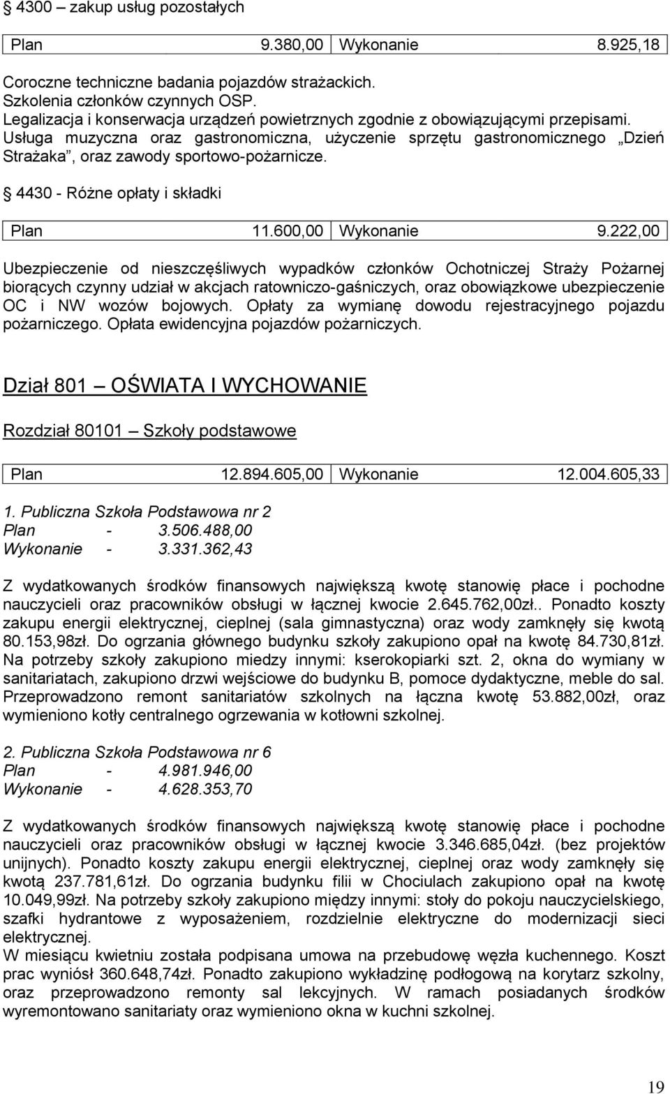 Usługa muzyczna oraz gastronomiczna, użyczenie sprzętu gastronomicznego Dzień Strażaka, oraz zawody sportowo-pożarnicze. 4430 - Różne opłaty i składki Plan 11.600,00 Wykonanie 9.