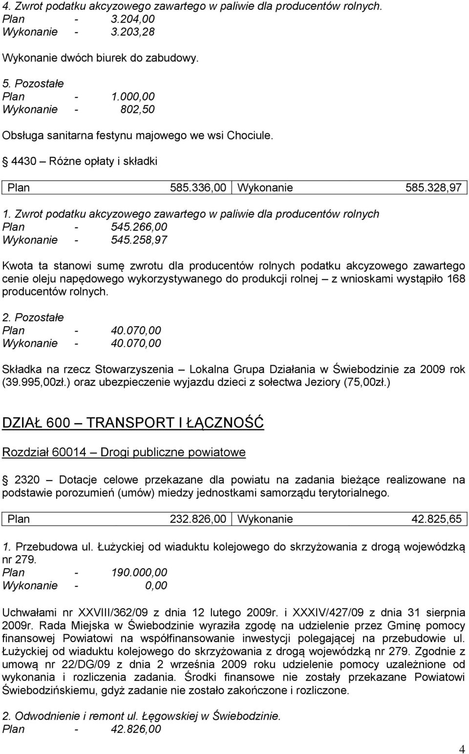 Zwrot podatku akcyzowego zawartego w paliwie dla producentów rolnych Plan - 545.266,00 Wykonanie - 545.