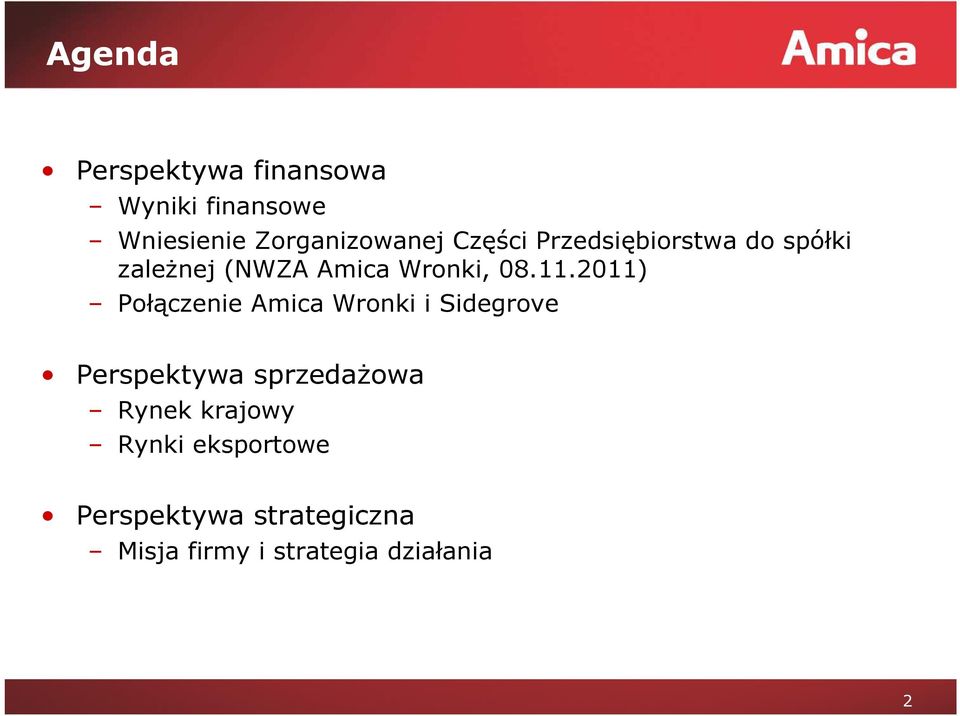 2011) Połączenie Amica Wronki i Sidegrove Perspektywa sprzedażowa Rynek