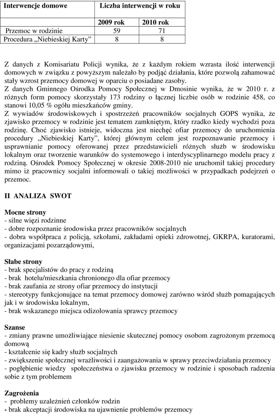 Z danych Gminnego Ośrodka Pomocy Społecznej w Dmosinie wynika, że w 2010 r.