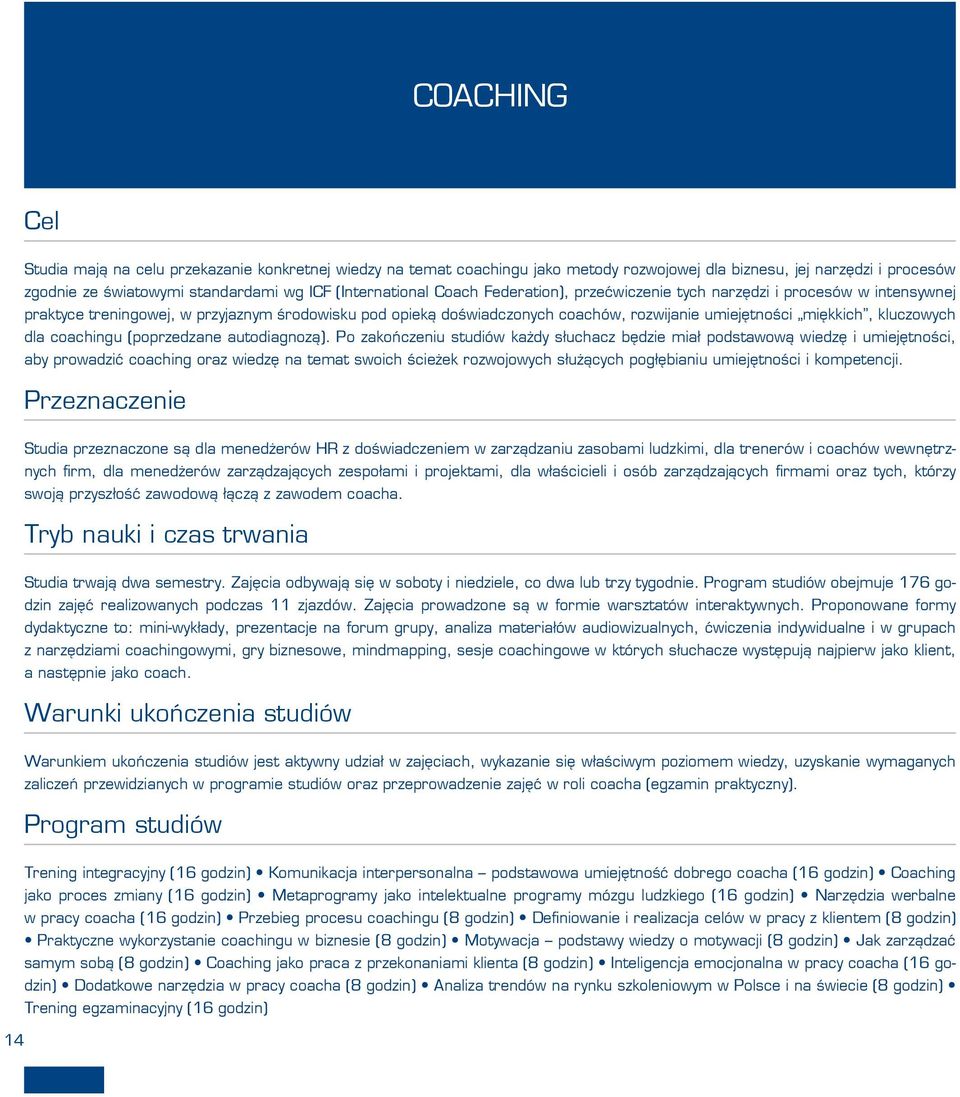 coachingu (poprzedzane autodiagnozą).