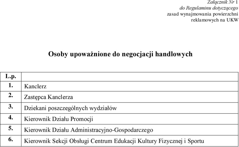 Dziekani poszczególnych wydziałów 4. Kierownik Działu Promocji 5.