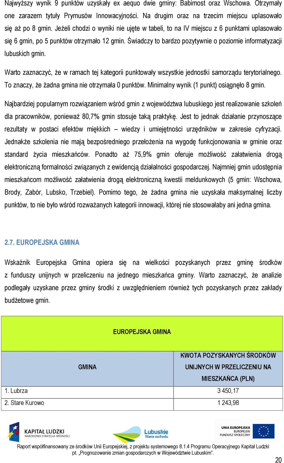 Warto zaznaczyć, że w ramach tej kategorii punktowały wszystkie jednostki samorządu terytorialnego. To znaczy, że żadna gmina nie otrzymała 0 punktów. Minimalny wynik (1 punkt) osiągnęło 8 gmin.