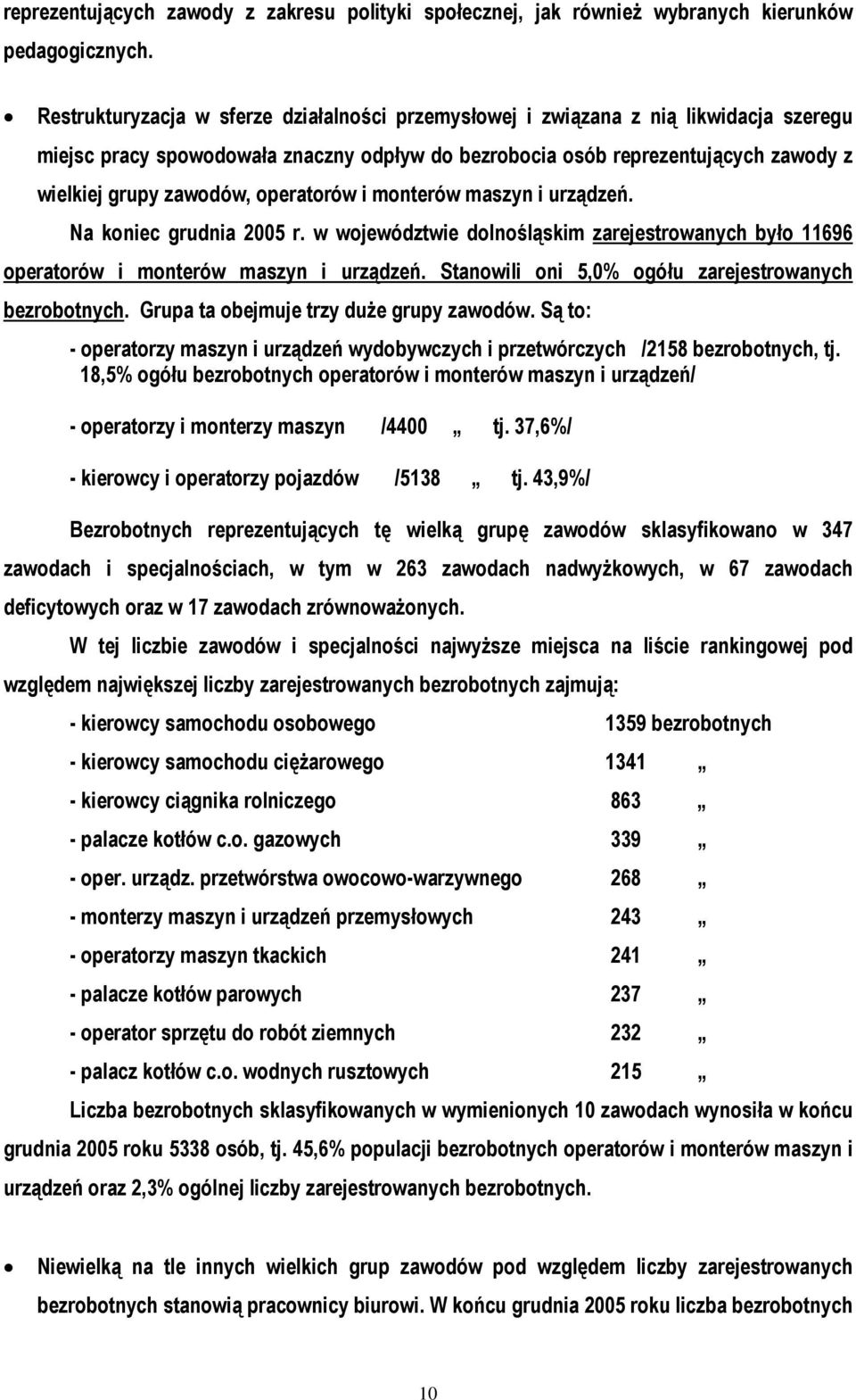 operatorów i monterów maszyn i urządzeń. Na koniec grudnia 2005 r. w województwie dolnośląskim zarejestrowanych było 11696 operatorów i monterów maszyn i urządzeń.