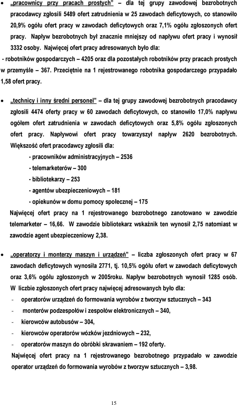 Najwięcej ofert pracy adresowanych było dla: - robotników gospodarczych 4205 oraz dla pozostałych robotników przy pracach prostych w przemyśle 367.