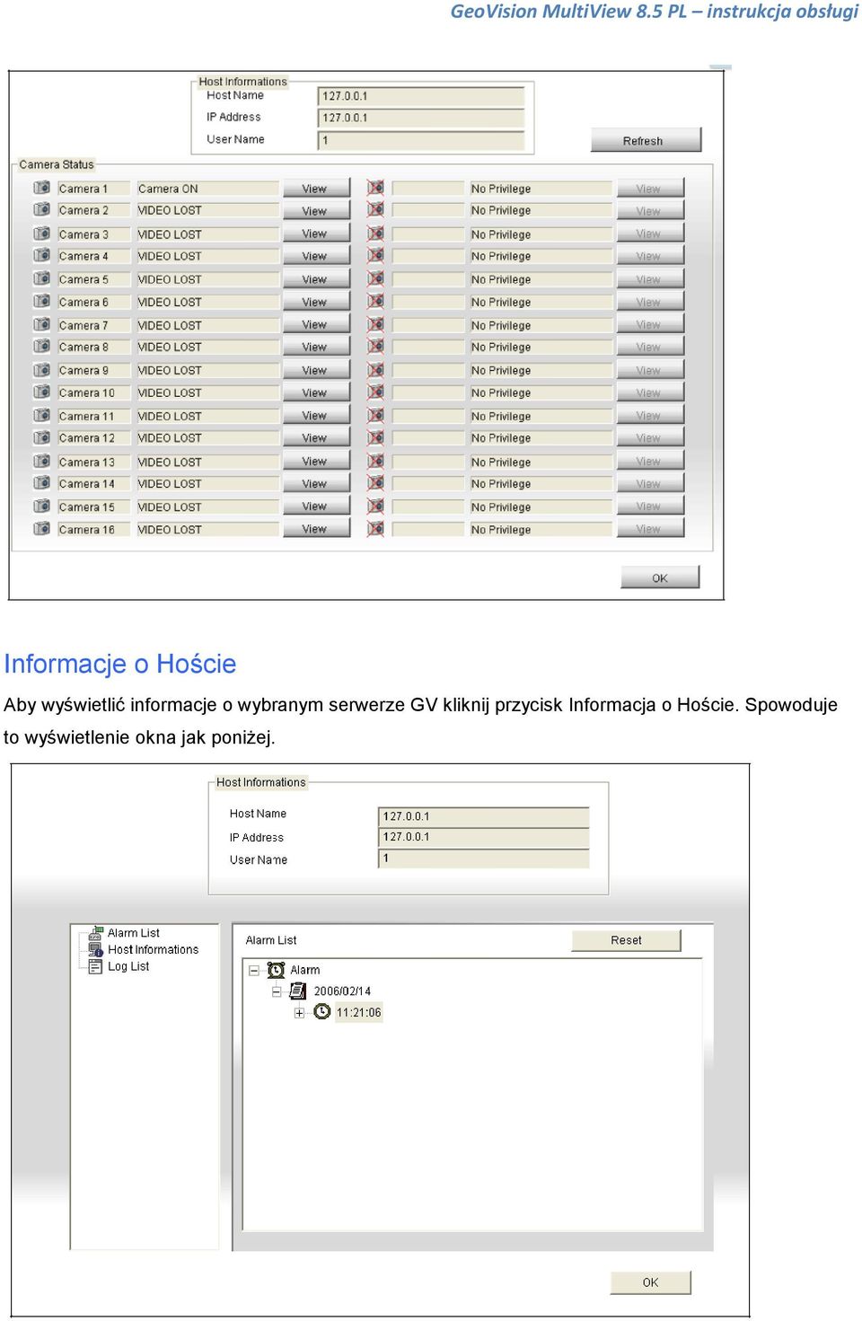 kliknij przycisk Informacja o Hoście.