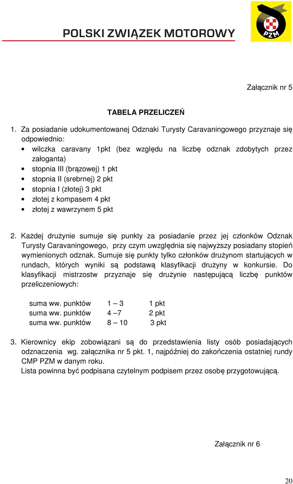 stopnia II (srebrnej) 2 pkt stopnia I (złotej) 3 pkt złotej z kompasem 4 pkt złotej z wawrzynem 5 pkt 2.