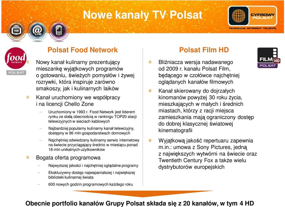 Food Network jest liderem rynku ze sta obecno ci w rankingu TOP20 stacji telewizyjnych w sieciach kablowych Najbardziej popularny kulinarny kana telewizyjny, dost pny w 96 mln gospodarstwach domowych