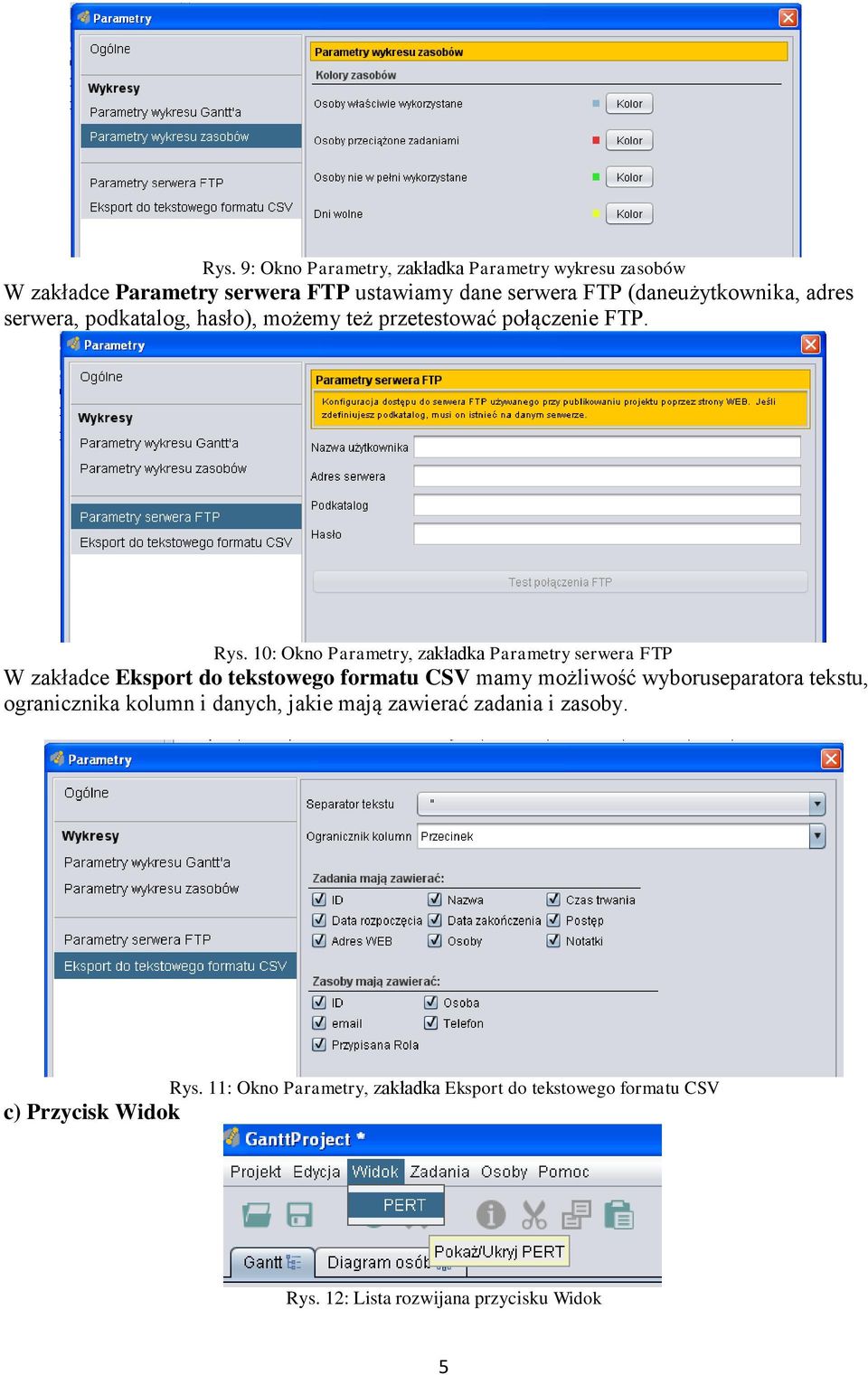 10: Okno Parametry, zakładka Parametry serwera FTP W zakładce Eksport do tekstowego formatu CSV mamy możliwość wyboruseparatora tekstu,