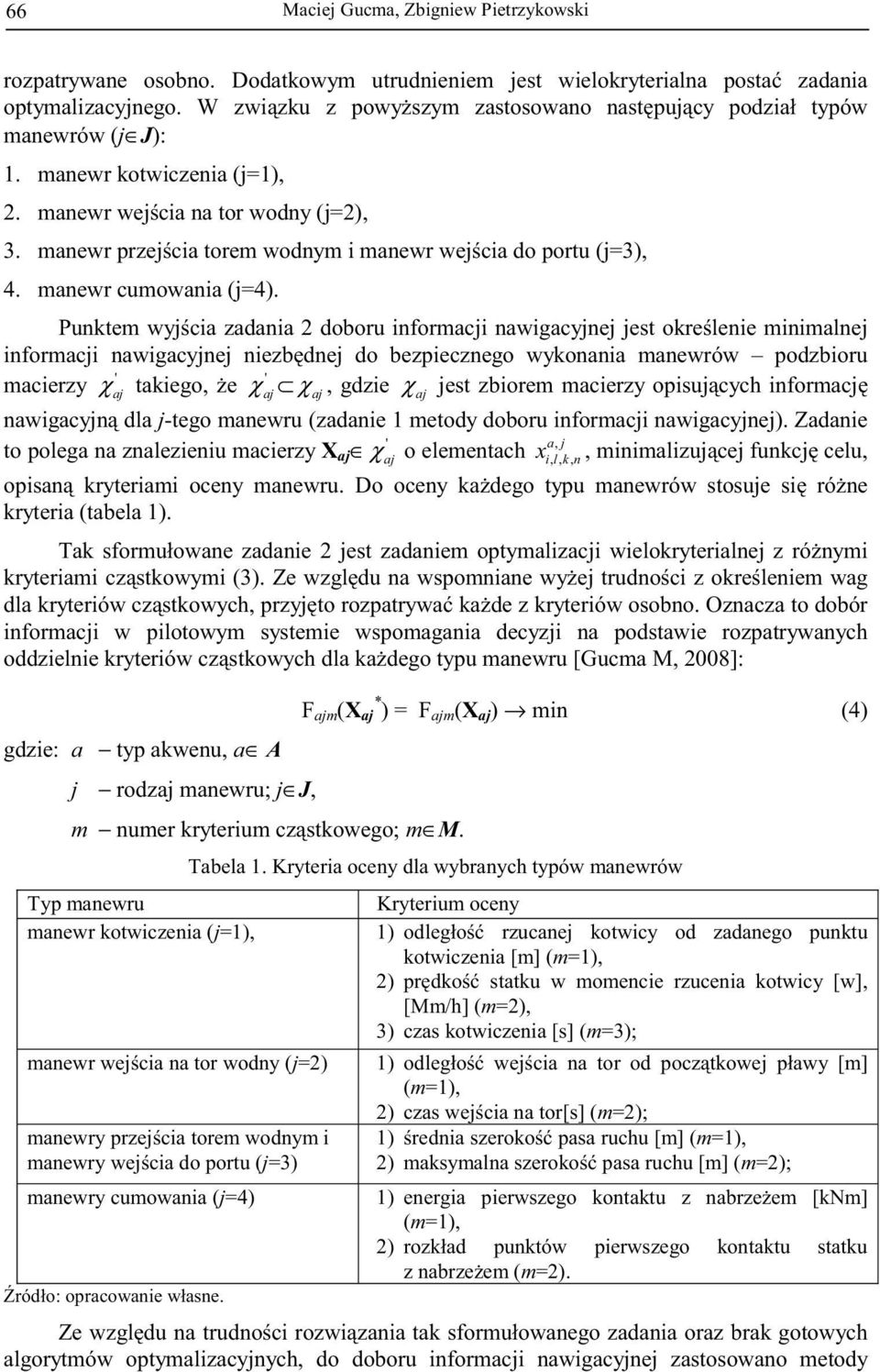 Punktem wyjci zdni 2 doboru informcji nwigcyjnej jest okrelenie minimlnej informcji nwigcyjnej niezbdnej do bezpiecznego wykonni mnewrów podzbioru mcierzy χ j tkiego, e χj χ j, gdzie χ j jest zbiorem