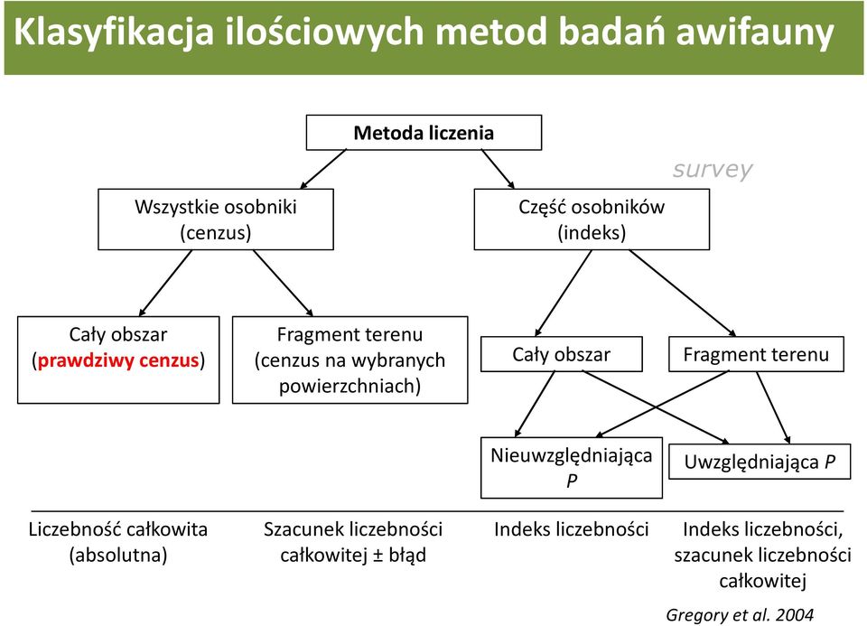 terenu powierzchniach) Nieuwzględniająca P Uwzględniająca P Liczebność całkowita (absolutna) Szacunek