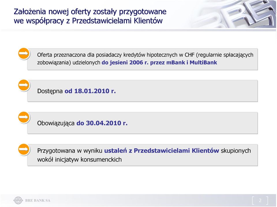 udzielonych do jesieni 2006 r. przez mbank i MultiBank Dostępna od 18.01.2010 r. Obowiązująca do 30.04.