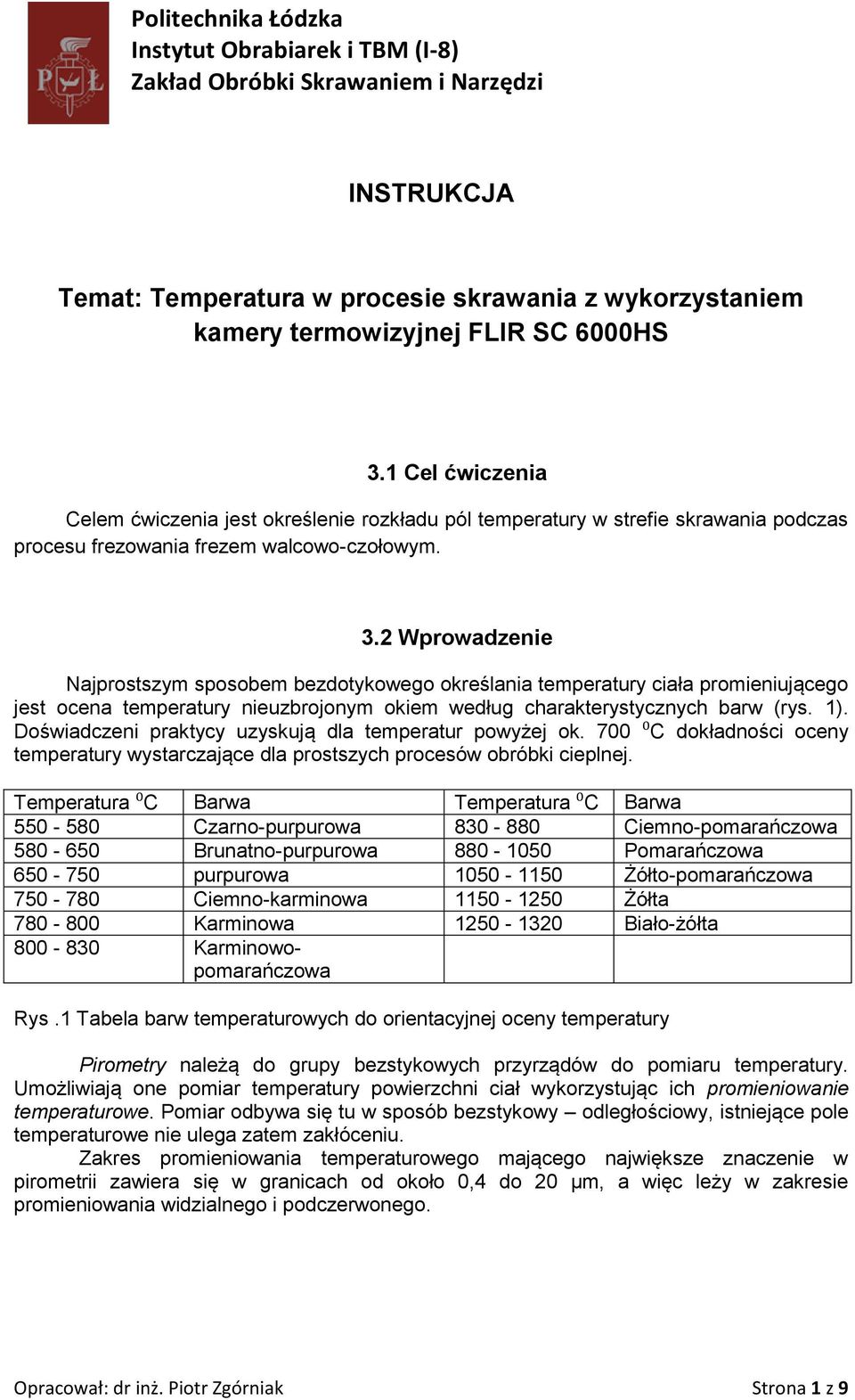 2 Wprowadzenie Najprostszym sposobem bezdotykowego określania temperatury ciała promieniującego jest ocena temperatury nieuzbrojonym okiem według charakterystycznych barw (rys. 1).