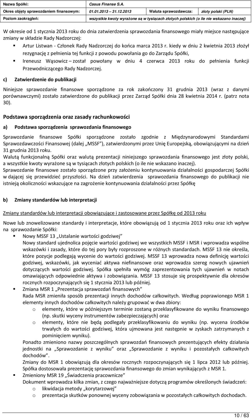 kiedy w dniu 2 kwietnia 2013 złożył rezygnację z pełnienia tej funkcji z powodu powołania go do Zarządu Spółki, Ireneusz Wąsowicz został powołany w dniu 4 czerwca 2013 roku do pełnienia funkcji