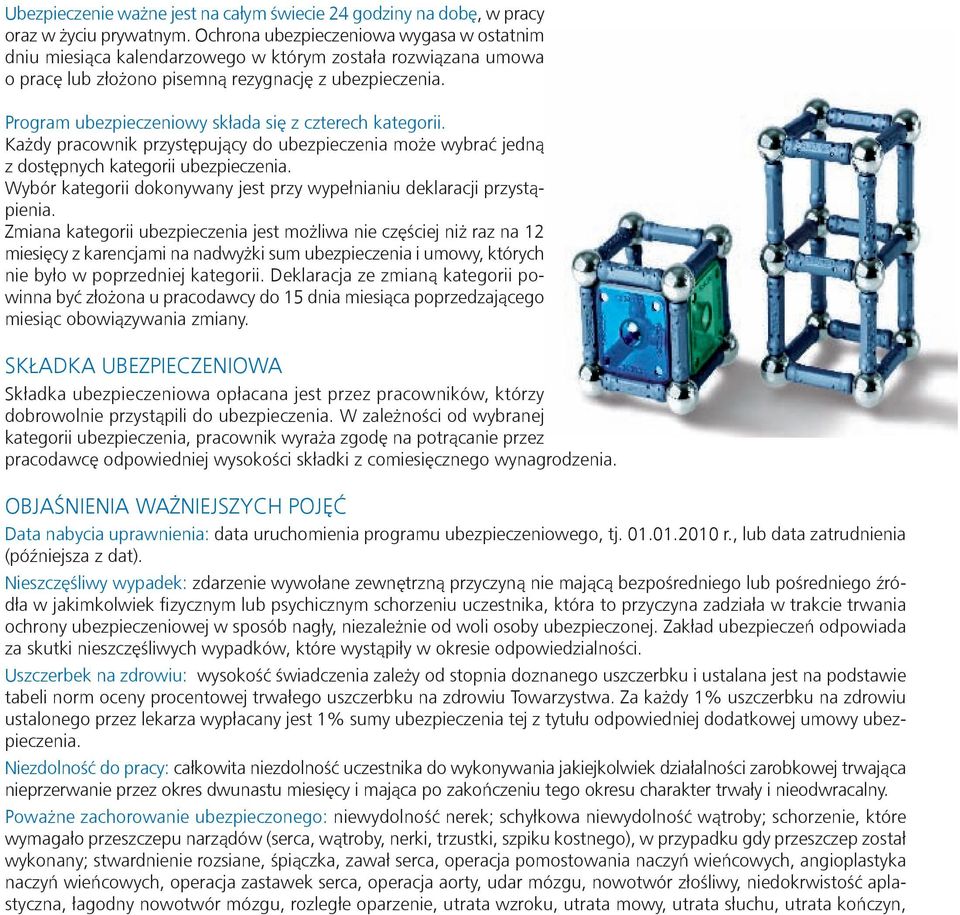 Program ubezpieczeniowy składa się z czterech kategorii. Każdy pracownik przystępujący do ubezpieczenia może wybrać jedną z dostępnych kategorii ubezpieczenia.