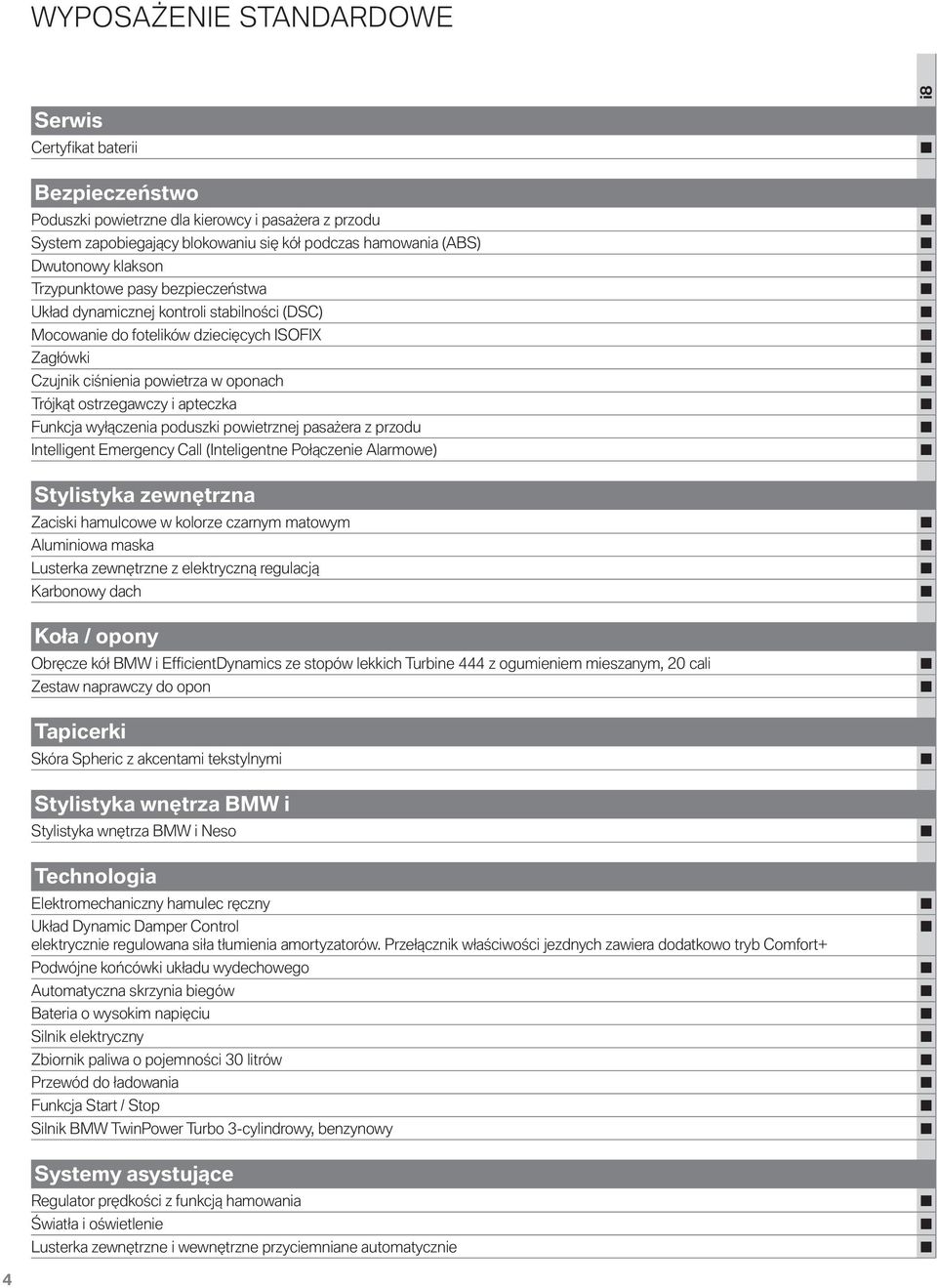 apteczka Funkcja wyłączenia poduszki powietrznej pasażera z przodu Intelligent Emergency Call (Inteligentne Połączenie Alarmowe) Stylistyka zewnętrzna Zaciski hamulcowe w kolorze czarnym matowym