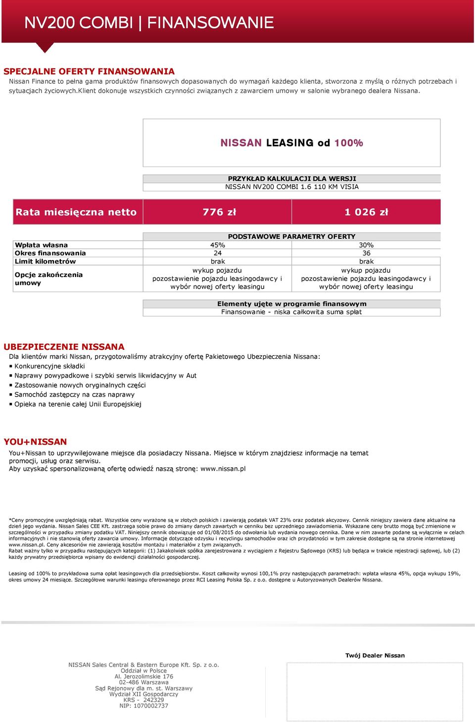 6 110 KM VISIA Rata miesięczna netto 776 zł 1 026 zł PODSTAWOWE PARAMETRY OFERTY Wpłata własna 45% 30% Okres finansowania 24 36 Limit kilometrów brak brak Opcje zakończenia umowy wykup pojazdu